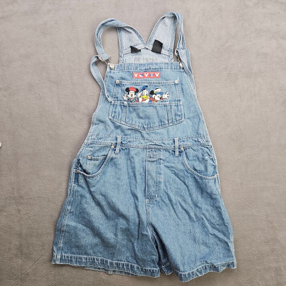 Vintage Mickey Unlimited Disney Denim Short Cotton Overalls Romper Size Large
